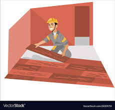 Floor Installer Male Working With Panels Poster Vector Image
