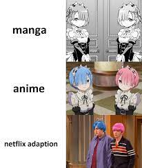 Netflix Adaptation anime meme #anime #animememe #memes #manga #meme | Anime  memes, Funny anime pics, Anime memes funny