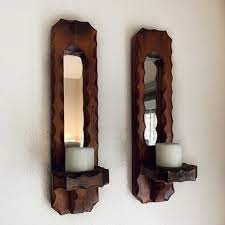 Wood Mirror Wall Candle Sconces Wood