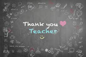 Thank You Teacher With Doodle On Black Chalkboard Background