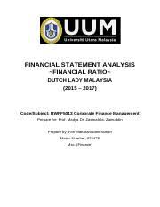 Dutch lady milk industries berhad annual report 2016. Corporate Finance Assignment Financial Ratio Pdf Financial Statement Analysis Financial Ratio Dutch Lady Malaysia 2015 2017 Code Subject Bwff5013 Course Hero