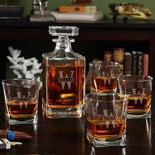 Etched Whiskey Decanter Set With Square