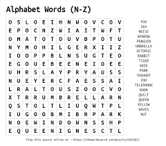 alphabet words n z