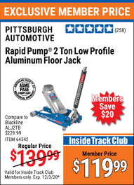 See the coupon for full details. Pittsburgh Automotive 2 Ton Aluminum Rapid Pump Racing Floor Jack For 119 99 Harbor Freight Coupons