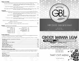 menu at green banana leaf restaurant