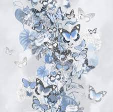 Blue Grey Floral Butterfly Wallpaper ...