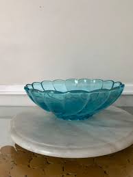 Retro Blue Arocoroc Swirl Glass Bowl