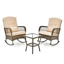 3 Piece Outdoor Rocking Chair Set With