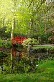 Photo Japanese Garden With Red Bridge