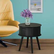 Complete your perfect bedroom with a nightstand that's just as beautiful as it is functional. Gordon Round Night Stand End Table With Drawer In Black Finish East West Furniture