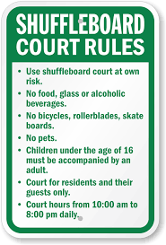 shuffleboard court rules sign sku k 0158