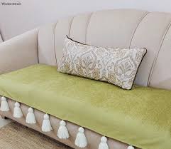 olive green sofa cover with white