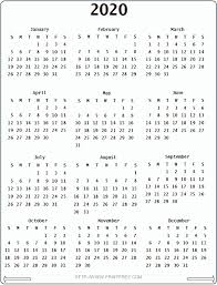 2020 Calendar Printable Yearly Calendar Yearly Calendar