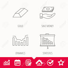 Save Money Dynamics Chart And Statistics Icons Gold Bar Linear