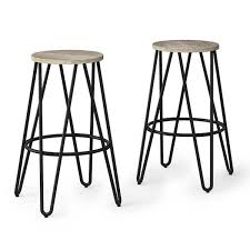 simpli home simeon 26 inch metal counter height stool with wood seat set of 2 natural black