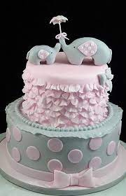 elephant pink and gray baby shower cake