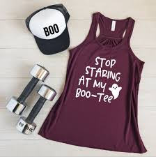 Halloween Shirts Stop Staring At My Boo Tee Workout Tank Top Womens Shirts Gym Tank Top Fitness Tanks Halloween Funny Holiday Tank