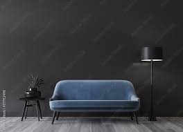 blue sofa in dark modern interior design mockup, minimal home decor, 3d  render Stock Illustration | Adobe Stock gambar png