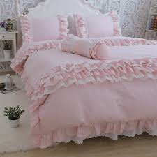 top pink embroidery lace ruffle bedding