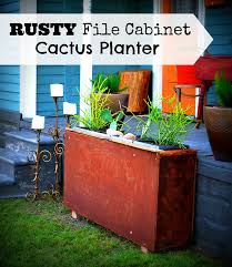rusty file cabinet cactus planter