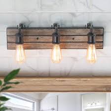 Wood And Metal Edison Bulb Bathroom Vanity Light Design Idea