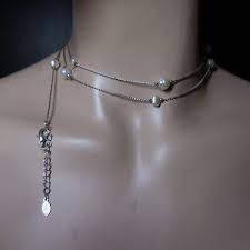 chain necklace metal silver beads grey