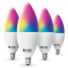 Sunco Lighting Wifi Led B11 Candelabra Smart Bulb 4 5w Color Changing Rgb Cct Dimmable 480 Lm E12 Base No Hub Required Compatible With Various Smart Home Devices 4 Pack