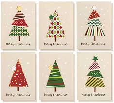 Set Of 12 Merry Christmas Greetings Cards Handmade Christmas Cards With Assorted Xmas Tree Themes Includes White V Flap Envelopes 5 X 7 Inches