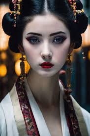 photo focusing on the face of a geisha