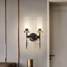 Copper Wall Sconces Living Room Bedroom Transparent Glass Lamp Shade Corridor Solid Brass Wall Night Light
