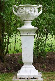 06260 Carved Marble Urns And Pedestals