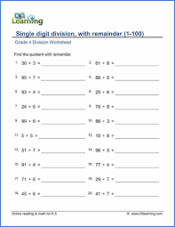 Grade 4 Mental Division Worksheets Free Printable K5