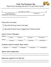 Field Trip Permission Form To Parents Worksheets Teaching