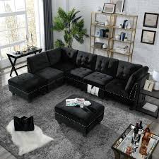 L Shaped Velvet Modern Sectional Sofa