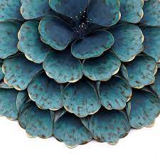 Metal Teal Blue Round Flower Wall Decor