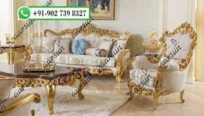 Royal Carved Golden Sofa Set With Table