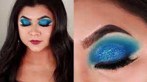 monochromatic blue glitter eyelook