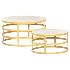 2 Piece Coffee Table Set Marble Brass