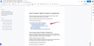 a table of contents in google docs