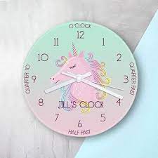 Personalised Kids Unicorn Glass Clock