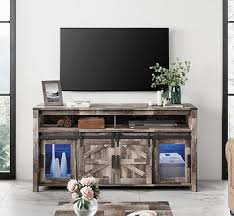led farmhouse wood tv stand with