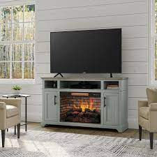 Home Decorators Collection Hillrose 52 In Freestanding Electric Fireplace Tv Stand In Pale Mint With Rustic Taupe Oak Top