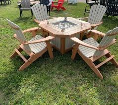 Fire Table With 4 Adirondack Chairs A