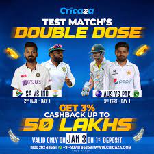 Cricaza Official on X: Welcome to the epic saga of Test cricket. 🌟 Test  Match Triumph South Africa vs India Australia vs Pakistan Witness the  Battle Unfold Action Packed with Thrills Join