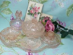 Pink Glass Ladies Dressing Table Set