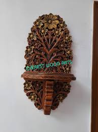 Copper Carved Wooden Wall Shelf For