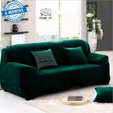 bottle green color velvet sofa cover
