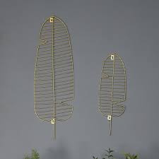 pair of wire gold leaf wall art decorations