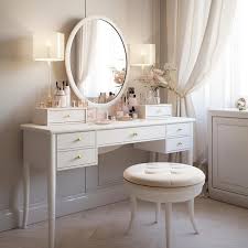 elegant dressing table with mirror near