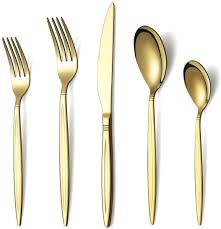 stainless steel gold silverware set anium gold plating flatware set 20 pieces gold cutlery set service for 4 shiny gold size 9 49 x 1 97 x